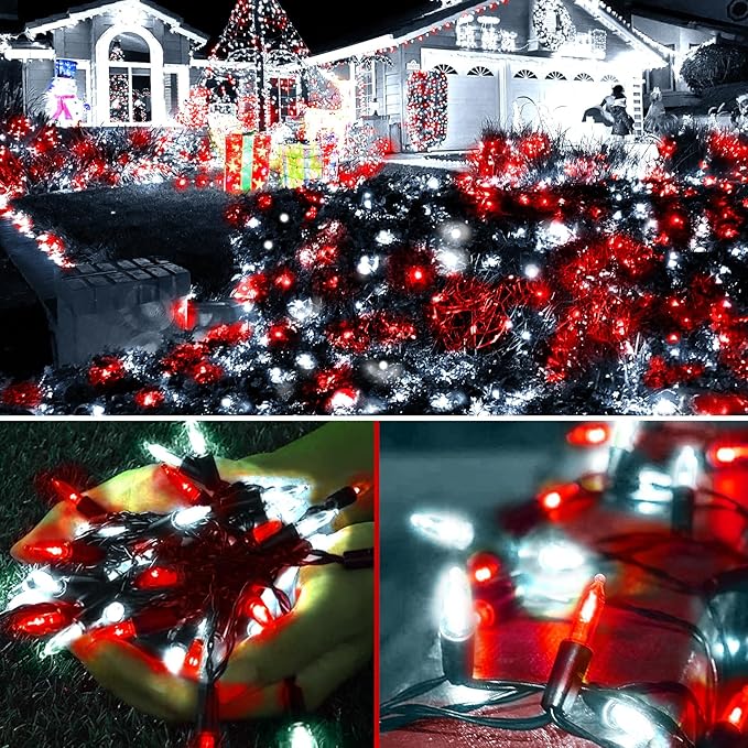 KOUQIYA Battery Operated Christmas Lights 2 Pack, 17ft 50 LED Mini String Light with Auto-Timer 8 Modes Waterproof Tree Lights (Red&White)