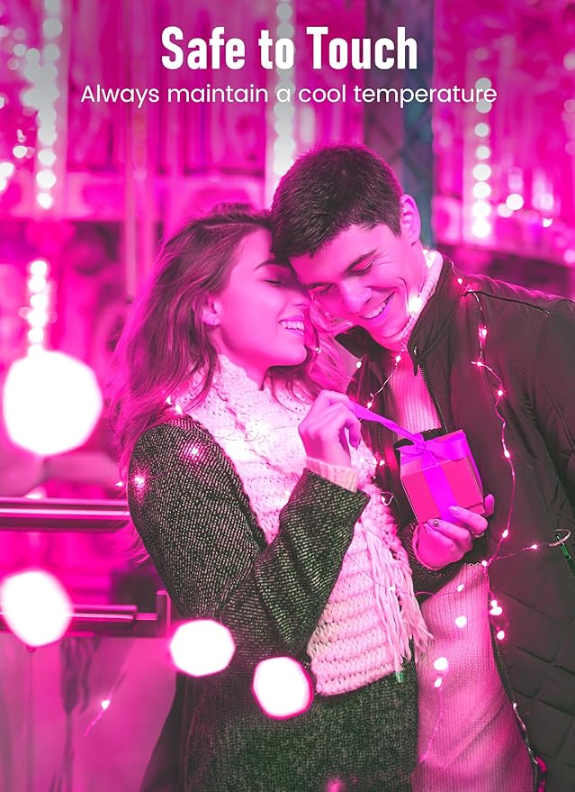 Minetom Fairy Lights Battery Operated, 2Pack 33Feet 100 LEDs Mini Battery Powered String Lights, Waterproof Twinkle Lights Mason Jar Lights for Indoor Home Wedding Christmas Decoration, Pink