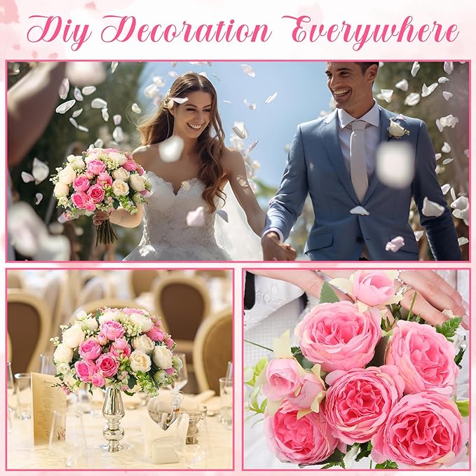 Geosar 8 Bundles Artificial Peonies Flowers Fake Silk Peony Bouquet Faux Peonies Flowers Bulk for Decoration Vase Floral Arrangements Wedding Party Table (Pink,Champagne)
