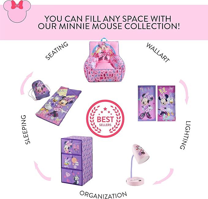 Idea Nuova Disney Minnie Mouse Collapsible Children’s Toy Storage Trunk, Durable with Lid