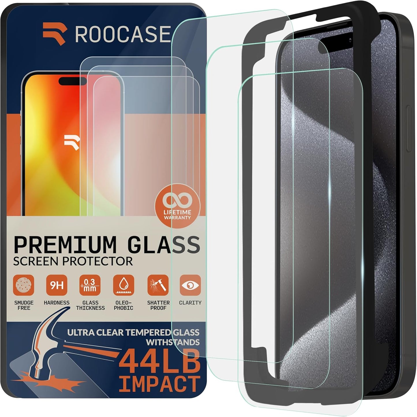 rooCASE Glass Screen Protector for Apple iPhone 15 Pro, (6.1 Inch), Case Friendly Tempered Glass Front Cover