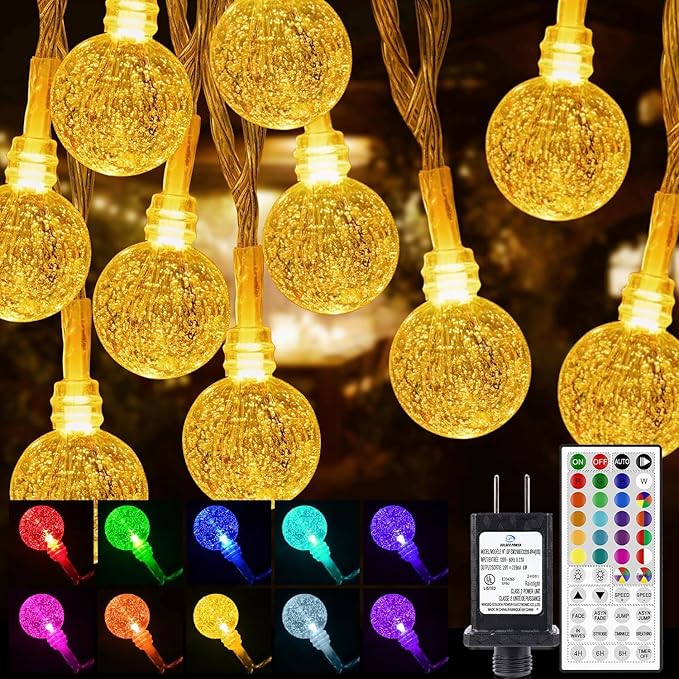 Color Changing String Lights Plug in, 33ft 60LED Connectable Crystal Globe String Light Remote, Decorative Outdoor Twinkle Lights for Girl Gift Bedroom Patio Garden Tent Camp Party Christmas Décor