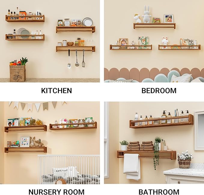 Heimlove 32 Inch Nursery Floating Shelves, Nursery Book Shelves for Wall, Wall Bookshelf for Kids Solid Wood Wall Mounted Shelves for Books,Toys and Decor Storage, Set of 2