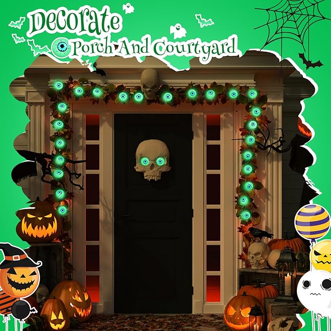 Coquimbo Halloween Decorations Eyeball String Lights, 10FT 30 LED Green Eye Halloween Lights for Indoor and Outdoor Halloweens Party Decorations
