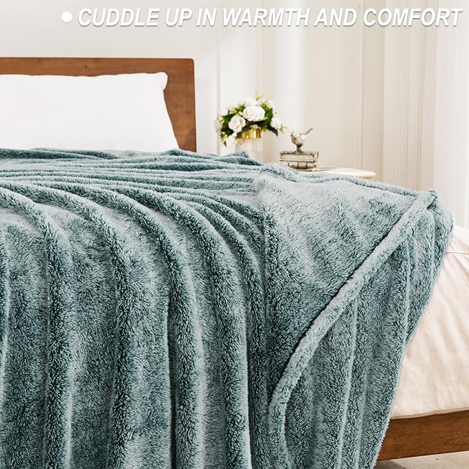 Exclusivo Mezcla Plush Fuzzy Fleece Throw Blanket Extra Large, Super Soft, Fluffy and Warm Blankets for Couch, Bed, Suitable for All Seasons (50x70 Inches, Mixed Green)