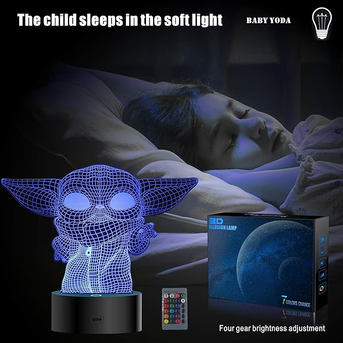 2 Bases 5 Patterns Star Wars Gifts 3D Illusion Lamp - Baby Yoda Night Light, 7 Color Change, Christmas Gifts for Star Wars Fans Boys Girls Men