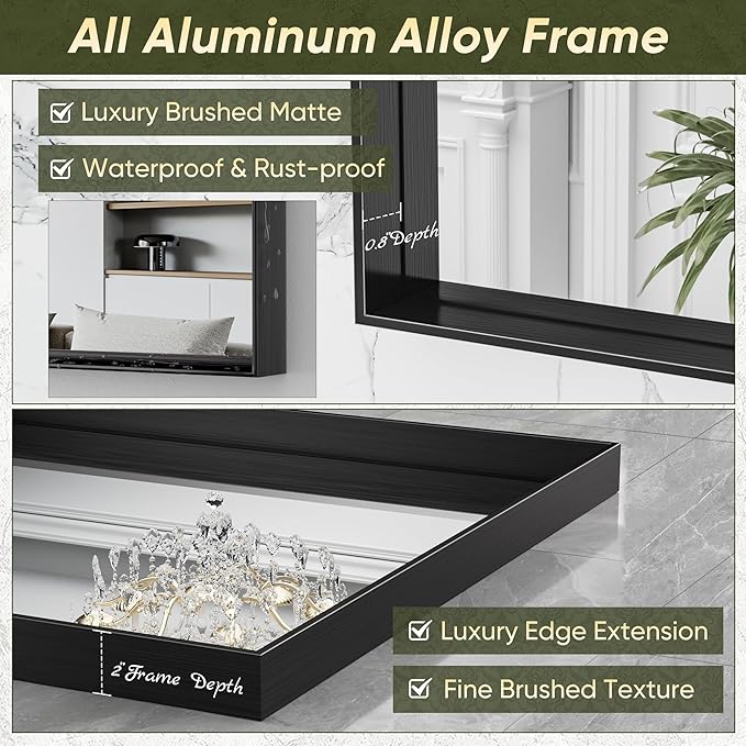 Suidia Bathroom Mirror, 30" x 30" Rectangular Wall Mirror, Metal Framed Wall Decor Wall-Mounted Mirrors for Bathroom, Bedroom, Living Room, Entryway, Black