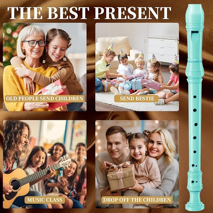 Soprano Recorder for Kids Beginners, German Fingering, C Key, 3 Piece with Cleaning Rod, Bag, Fingering Chart (Lake Green)…