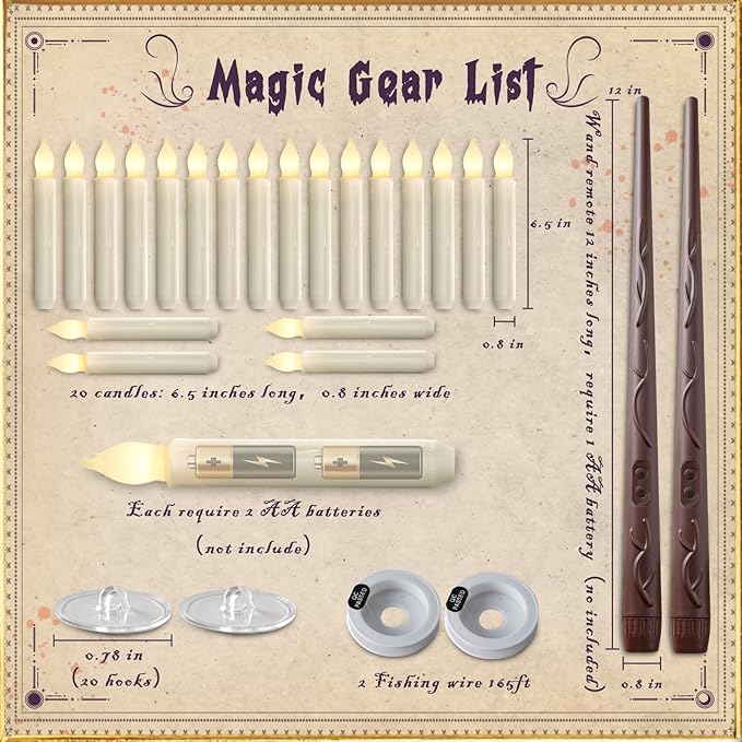 Homemory Hanging 20 Pcs Floating Candles with 2 Wand Remote and String, Flying Flameless LED Taper Candles Warm White Light, Battery Operated Window Candle for Halloween Christmas Party