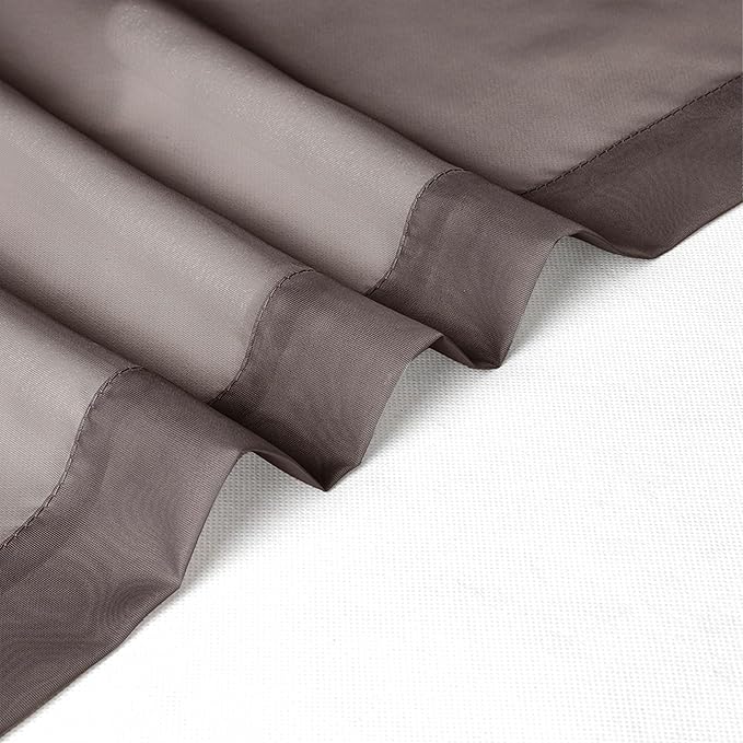 Chyhomenyc Sheer Curtains 36 inch Length 2 Panels, Light Filtering Voile Rod Pocket Short Window Sheer Curtians for Bathroom Living Room, 2PCS, Choclate Brown