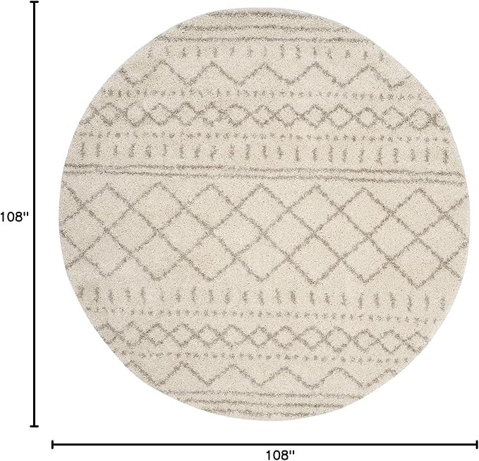 SAFAVIEH Arizona Shag Collection Area Rug - 9' Round, Ivory & Beige, Moroccan Design, Non-Shedding, 1.6-inch Thick, Ideal for High Traffic Areas in Living Room, Bedroom (ASG741A-9R)