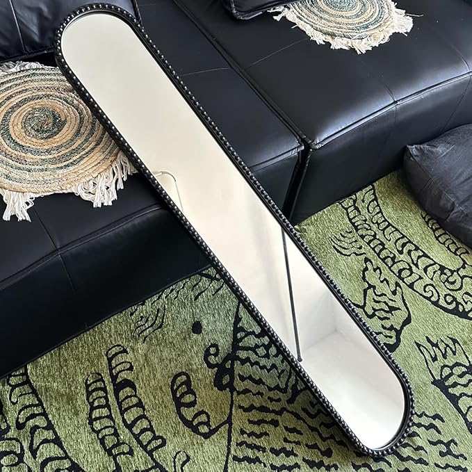Long Narrow Decorative Wall Mirror, Skinny Oval Mirror for Entryway Living Room Bath Decor,Metal Frame with Beaded Decor Mirrors,7.9X 44