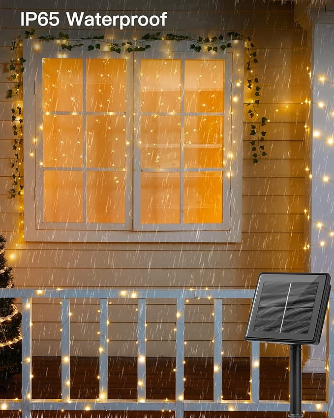 Solar String Lights Outdoor Waterproof, 4 Packs Total 132 Ft 400 LED Solar Fairy Lights with 8 Modes, Twinkle Solar Powered Outdoor Lights for Patio Yard Trees Wedding Christmas, Warm White