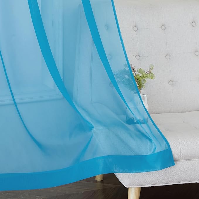 NICETOWN Voile Sheer Teal Curtains 96 inches Long 2 Panels Set, Grommet Casual Window Treatments with Light Filtering Airy & Elegant for Bedroom/Living Room, W54 x L96