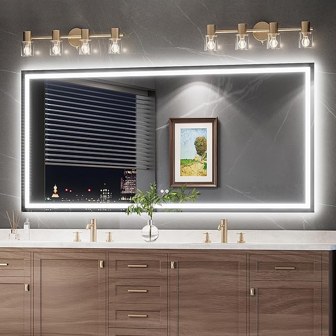 TokeShimi LED Bathroom Mirror 84 x 40 Lighted Bathroom Vanity Mirror with Lights,Brighter Frontlit and Backlit Light up Anti Fog Mirror
