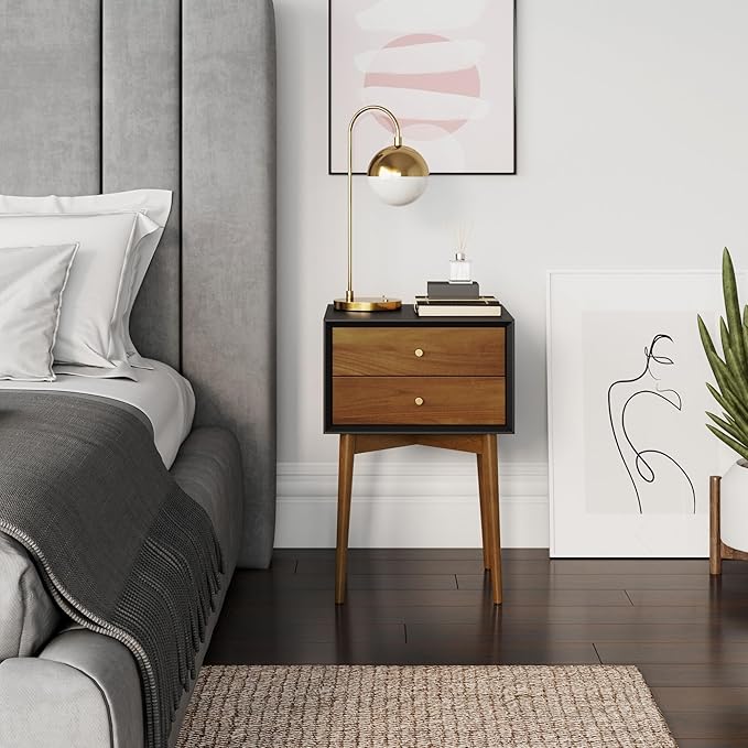 Nathan James Harper Modern Nightstand Side Accent or End Table with Storage Drawer, 1, Black/Brown
