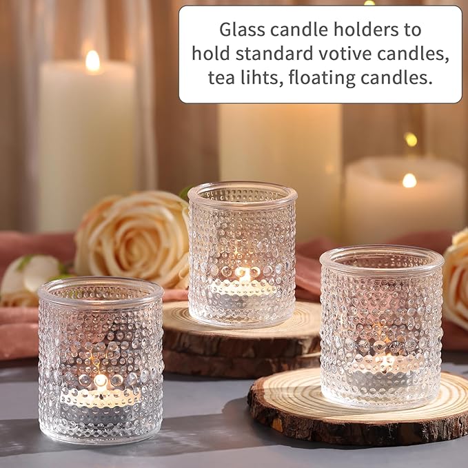 15Pcs Glass Votive Candle Holders, Clear Tea Light Candle Holders Vintage Tealight Candle Holder Bulk for Autumn, Thanksgiving Table Centerpieces, Christmas Decor (Clear)