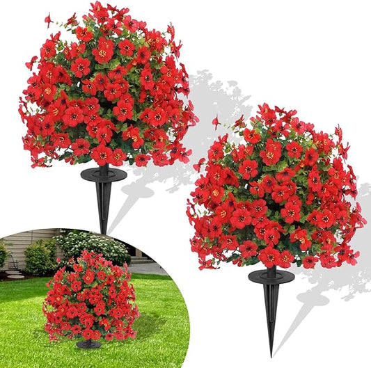 23" Set of 2 Artificial Boxwood Topiary Ball with Violet Flowers with Spikes for Outdoor, UV Resistant Faux Greenery Shrubs, Realistic Fake Bushes Plants for Garden, Yard, Front Porch, Patio Decor