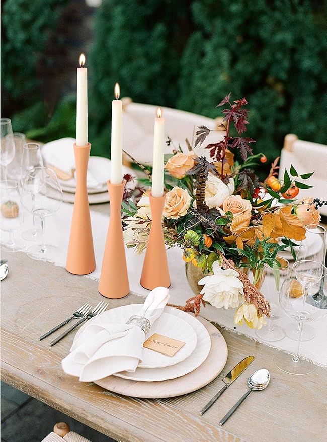 Vixdonos Taper Candle Holders Metal Candlestick Holders Set of 3 Table Mantel Decorative Candle Stand for Dinning,Party，Wedding,Home Decor(Pink Orange)