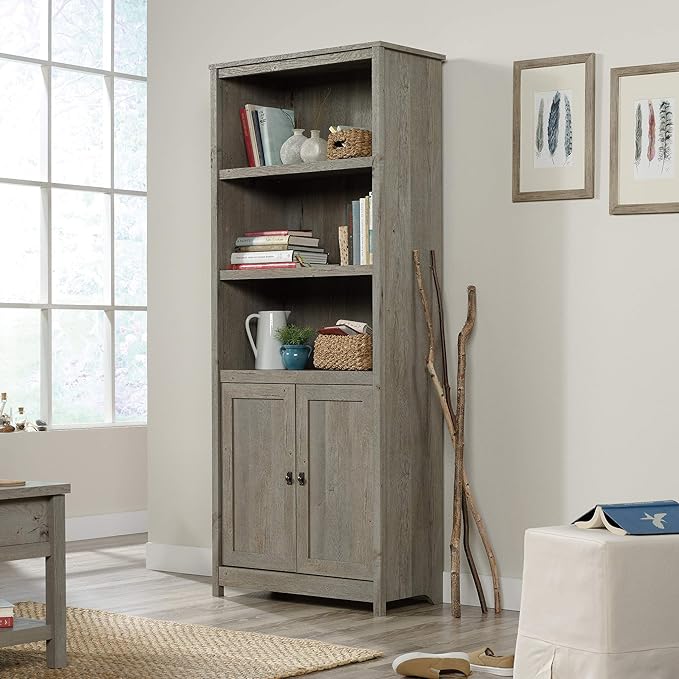 Sauder Cottage Road Book Shelf, Bookshelf with Storage, Library Bookcase with Doors and Adjustable Shelves, in Mystic Oak Finish