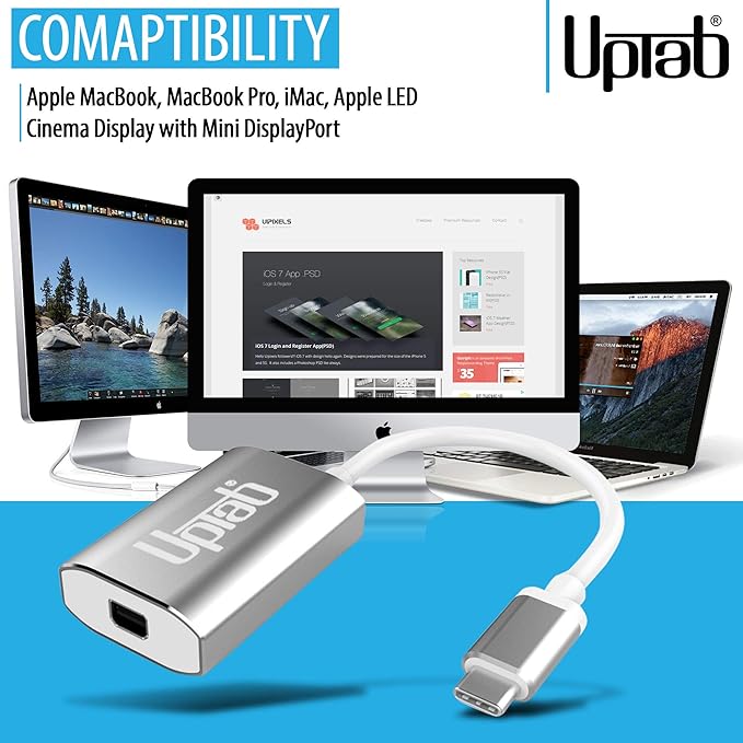 USB C to Mini DisplayPort Adapter UPTab 4K@60Hz USB-C Thunderbolt 3 to MDP Adapter with Power Port for New M4 MacBook Pro/Air, iPad Pro, Mac mini M4, iMac, and More (Silver)