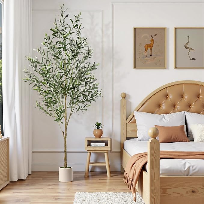Alupssuc 6FT Artificial Olive Trees, Faux Silk Plant with Lively Artificial Trunk and Lifelike Fruits, Indoor Fake Potted Tree with White Planter for Modern Home Office Living Room Decor
