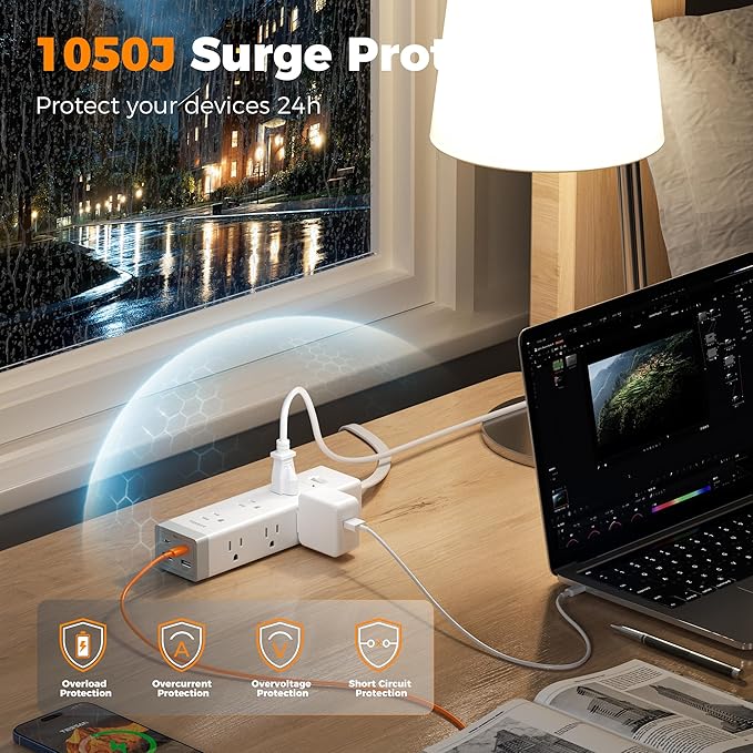 TESSAN Surge Protector Power Strip PD 20W, 10 FT Extension Cord with Multiple Outlets Flat Plug, 4 USB (2 USB C) and 9 AC Outlets, Multi Port Charging Station for Home Office Dorm Room Essentials
