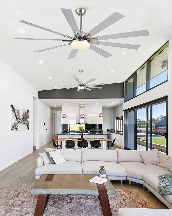 72 Inch Ceiling Fans with Lights,Large Modern Ceiling fan with Remote and 9 Wooden Blades,Dimmable,6 Speeds,Noiseless Reversible Indoor&Outdoor Fan for Bedroom,Patio,Living Room