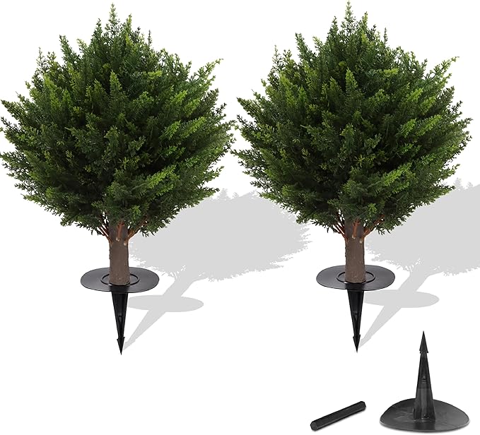 15.7 inch Height Set of Two Artificial Cypress Topiary – Breathe Life & Lushness into Any Space – Lifelike – UV-Resistant Great for Indoors & Outdoor - Easy to Install – Fade-Proof