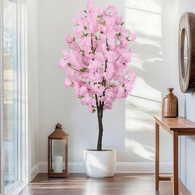 Pink Artificial Cherry Blossoms Tree Faux Cherry Blossom Tree Indoor Beautiful Trees for Home Decor
