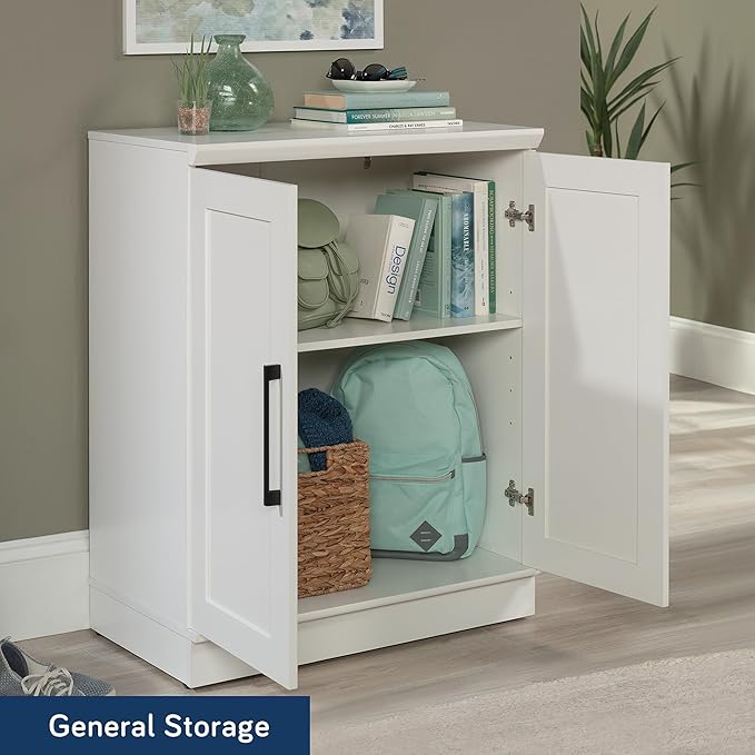 Sauder HomePlus Small Kitchen Pantry Storage Cabinet with Adjustable Shelves, Laundry Bathroom Storage Cabinet, Soft White Finish