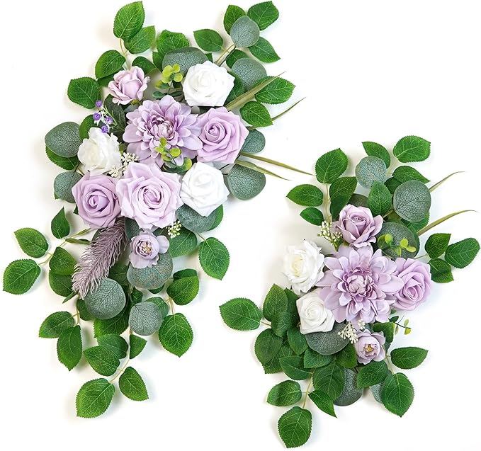 Flrunwu(Pack of 2 Artificial Flowers Decorations,Centerpieces for Wedding Reception Backdrop Decoration, Floral Decor Wall Home Entryway OutdoorDecorations (Purple)