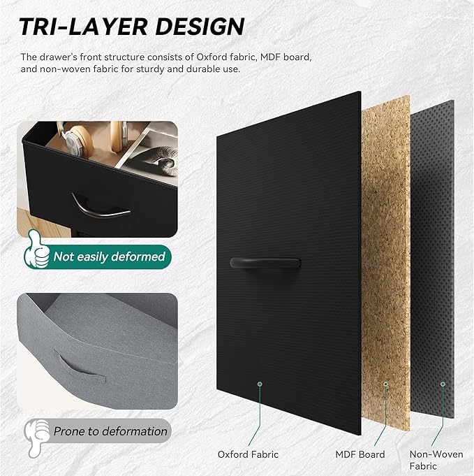 YITAHOME 9 Drawers Fabric Dresser, Dresser for Room, Black Chest of Drawers, Storage Tower Organizer Unit for Living Room, Closets - Sturdy Steel Frame, Wooden Top & Easy Pull Fabric Bins