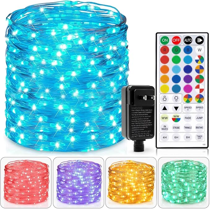 Fairy Lights Plug in 66ft 200LEDs with Remote, 20 Color Changing Light Warm White Twinkle Firefly String Lights for Christmas Bedroom Tapestry Party Wedding, Multicolor Colors (Plug)