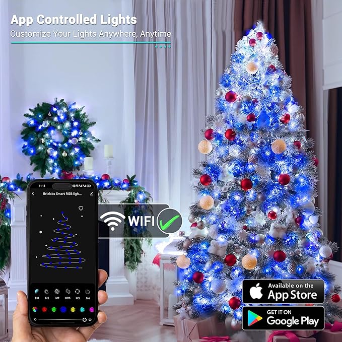 Brizled Smart Christmas Lights, 66ft 200 LED Color Changing Mini Lights, WiFi APP Controlled Xmas Tree Light, Dimmable Christmas Light Work with Alexa Google Home for Indoor Outdoor Year-Round Decor