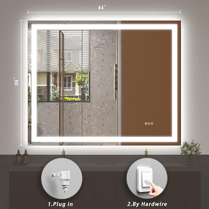 44x36 LED Lighted Mirror for Bathroom Wall Mounted, Dimmable Vanity Mirror with Lights, Anti-Fog, ETL Listed (Backlit and Front Lighted)