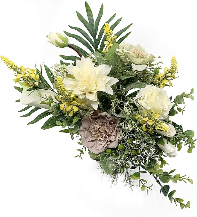 Faux Flowers in Ceramic Vase, Artificial Flower Arrangement Decoration for Home Kitchen Living Dining Room Coffee Table Centerpieces Deco