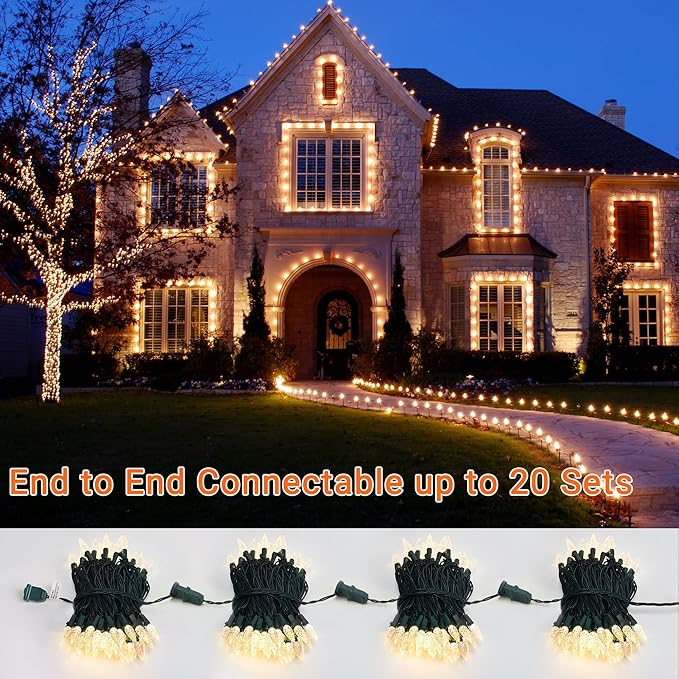 Brizled Christmas Lights Warm White, 33ft 100 LED C5 Faceted Christmas String Lights, 120V UL Certified Xmas Light Connectable Xmas Tree Light Indoor Outdoor for Home Tree Holiday Wedding Patio Decor