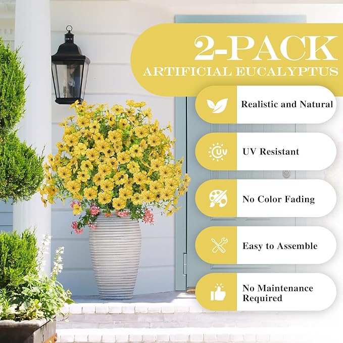 23" Set of 2 Artificial Boxwood Topiary Ball with Violet Flowers with Spikes, UV Resistant Faux Greenery Shrubs, Realistic Fake Bushes Plants for Garden, Yard, Front Porch, Patio Decor (Yellow)