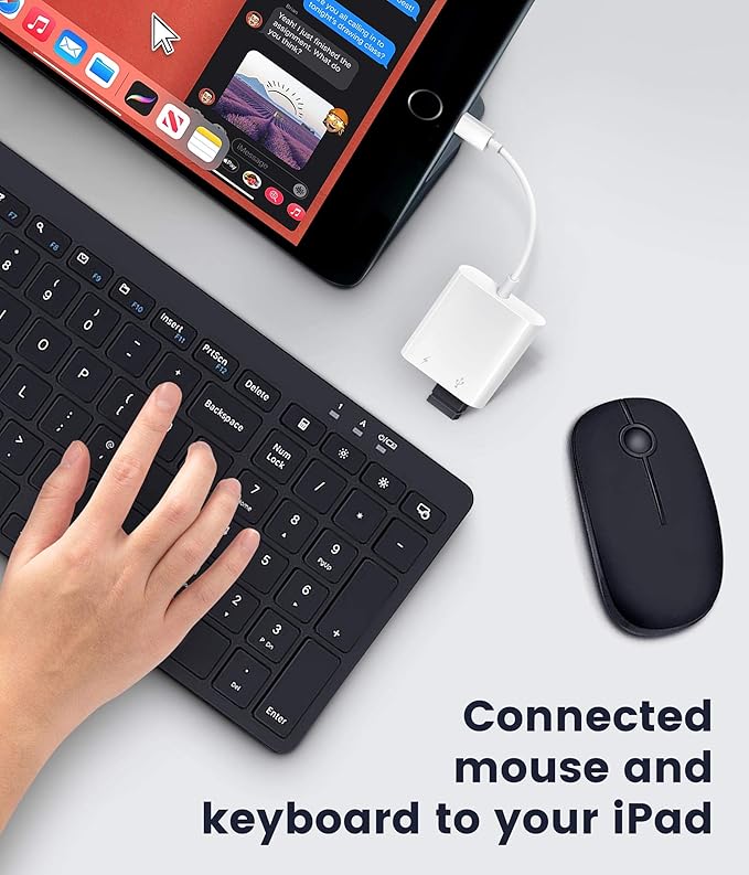 USB Adapter for iPhone/iPad, LᎥghtnᎥng to USB Female OTG Adpater,USB3 to iPad Adapter with Charging Port,Supports FlashDrives,MIDI,SD Card Reader and Mouse,Plug&Play