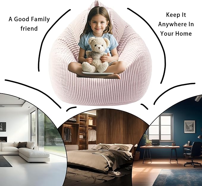 ENBAOHUI Bean Bag Chairs with Memory Foam Chairs for Kids Teens Toddler Faux Fur Sofa Chair with Handle Grey