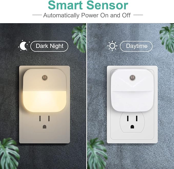 6 Pack Night Light Plug in, Warm White LED Nightlights with Smart Dusk to Dawn Sensor, Plug into Wall Nightlights Suitable for Bedroom, Bathroom, Hallway, Kitchen, Stairs, Kids, Adults, Kids Room