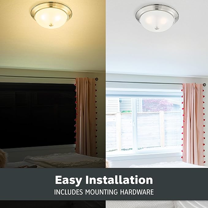 DESIGNERS FOUNTAIN Reedley 2-Lights Flush Mount Ceiling Light, 13 Inch Lighting Fixture for Kitchen, Bedroom, Bathroom, and Hallway, Satin Platinum with Etched Glass, 1257M-SP-W