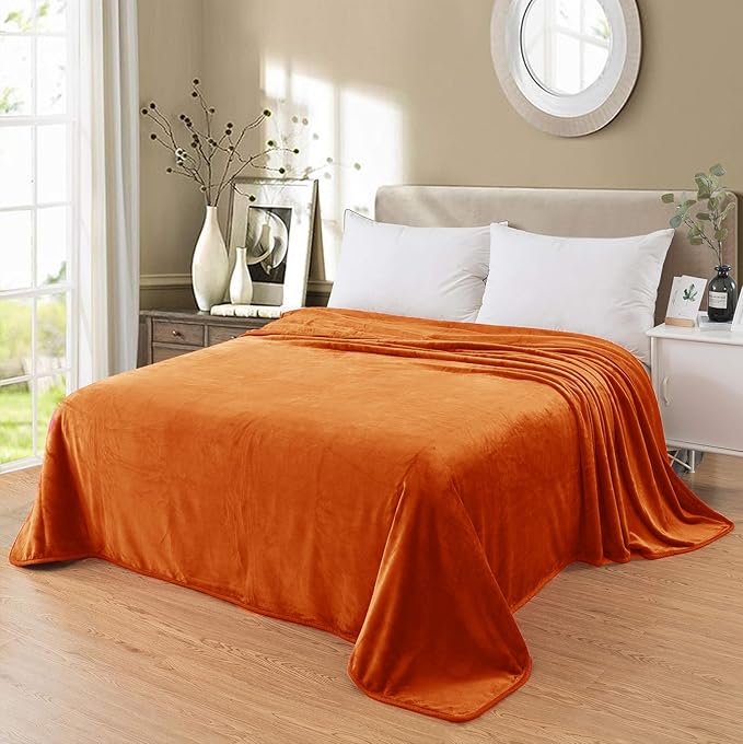 Fleece Blankets for All Season - Premium Lightweight Anti-Static Throw for Queen/Full Size Bed Extra Soft Brush Fabric Warm Sofa Thermal Blanket 90" x 90"(Orange)