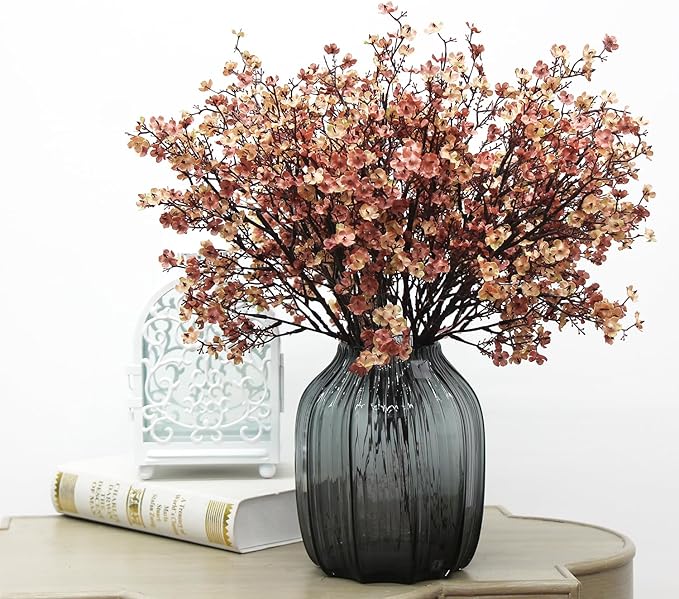 JAKY-Global Babys Breath Silk Artificial Flowers 6 Bundle European Fake Flowers Decor Wedding Party Fall Stems Decoration Bouquets DIY Home Garden,Farmhouse,Living Room Decor (Beige Brown-6pcs)