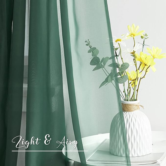 NICETOWN Sante Green Decorative Window Scarfs for Christmans, Voile Sheer Curtains Flexible Valances Bed Canopy for Thanksgiving Day, Set of 2, W60 x L216