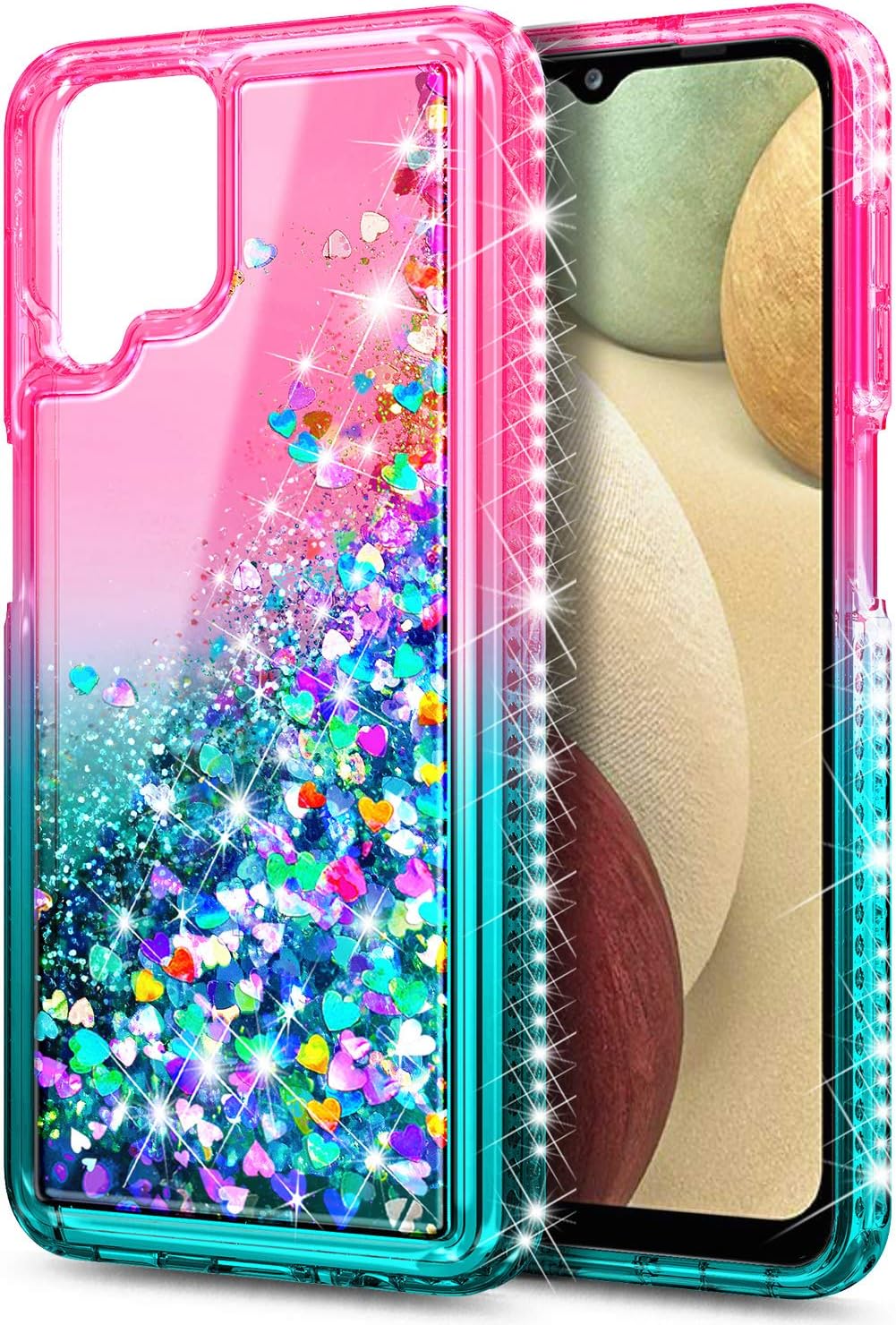 NZND Case for Samsung Galaxy A42 5G, Sparkle Glitter Flowing Liquid Shiny Bling Phone Case (Pink/Aqua)