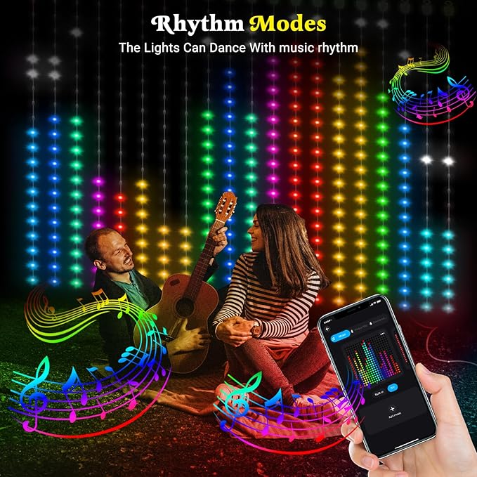 Smart Curtain Lights, Color Changing 400 LED Curtain Lights 6.6 * 6.6 FT, RGB DIY String Fairy Light for Bedroom Backdrop Party Indoor Outdoor Christmas Decoration (APP +Remote Control)