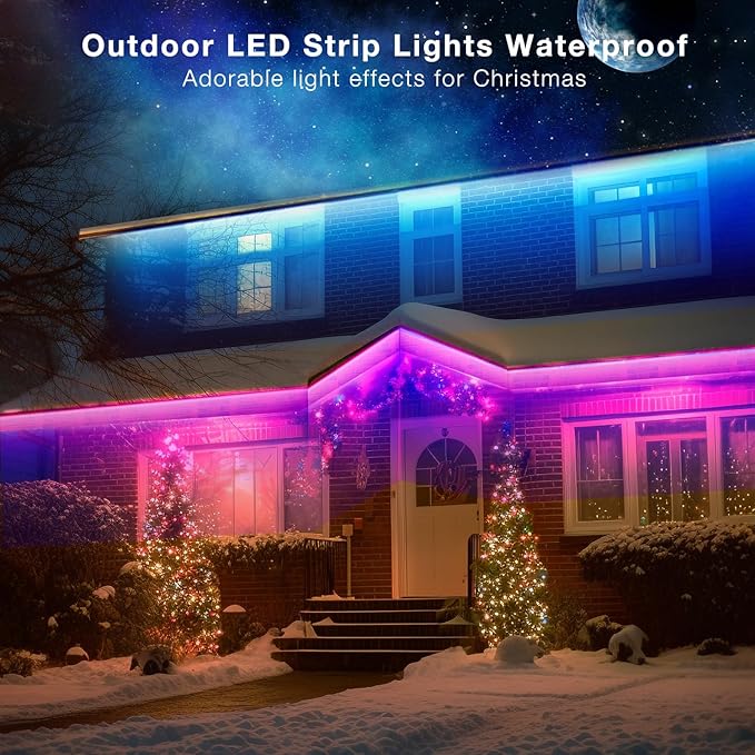 DAYBETTER Outdoor Led Strip Lights Waterproof, Smart LED Lights Work with Alexa and Google Assistant, WiFi App Control DIY Multiple Color Changing Lights Music Sync, LED Lights for Bedroom 32.8 ft