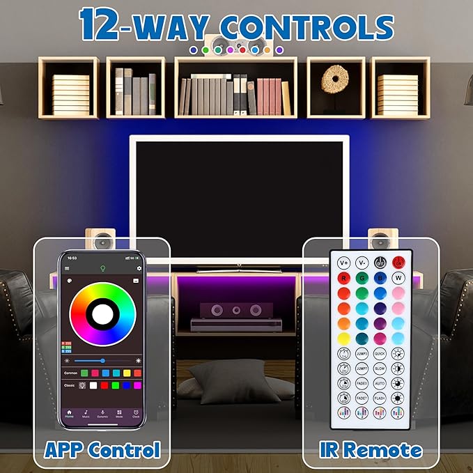 QZYL LED Lights for Bedroom, 50FT RGB LED Strip Lights with 44 Keys IR Remote, Smart LED Light Strip with Adhesive Backing Adjustable Brightness App Control for Bedroom Party Decoration